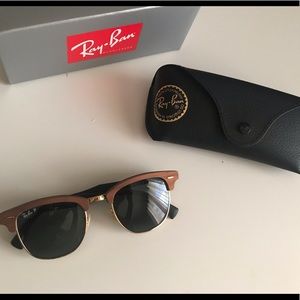 LIKE NEW RAY BAN CLUBMASTER POLARIZED SUNGLASSES